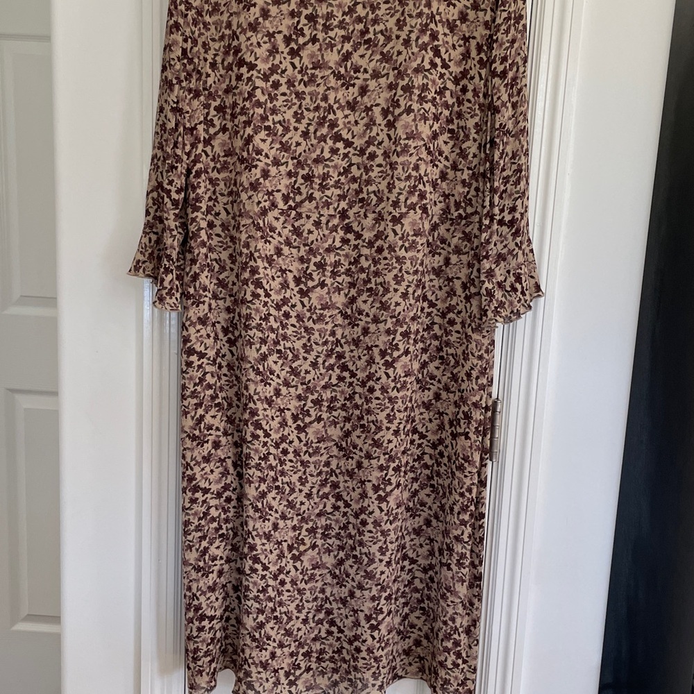 J. Jill Long Sleeve Dress Burgundy and Beige floral on neutral background size L - Picture 6 of 9